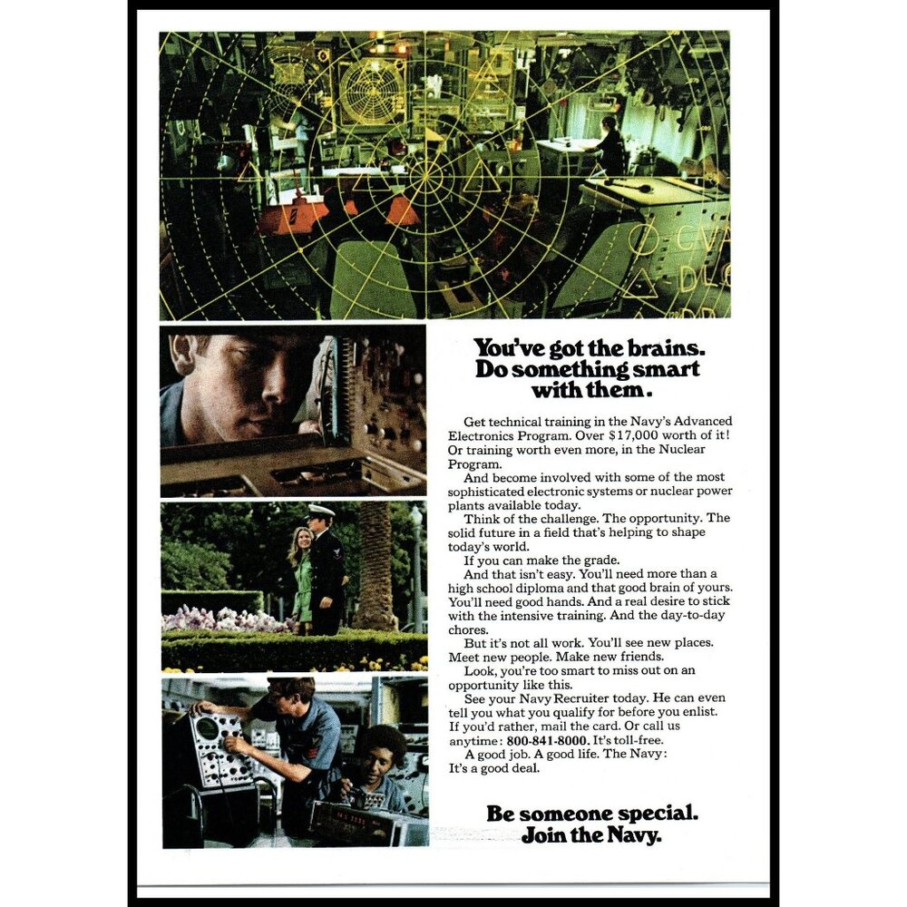 1974 US Navy Recruiter Recruiting Vintage Print Ad Electronics Program Wall Art